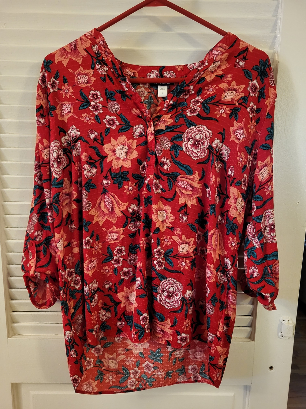 Basic Editions Red Floral Tunic Top